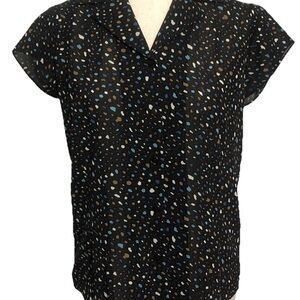 Liz Claiborne Brown and Blue Cap Sleeve dot collared Blouse